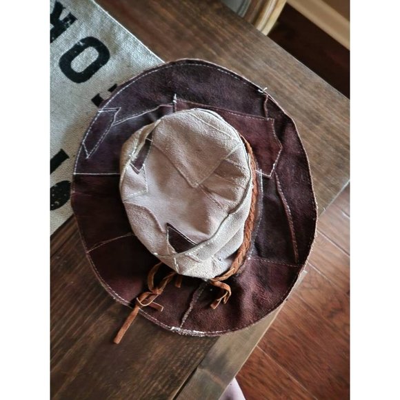 Vintage*1970s Suede Patchwork Hat*Boho Women's Hat*Braided Band - Picture 6 of 10